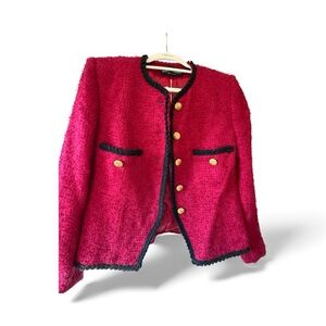 VINTAGE Chic Raseberry Red/Pink Jacket with Black Trim and Gold Buttons